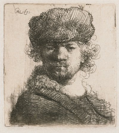 Self-portrait in a Heavy Fur Cap: Bust by Rembrandt van Rijn