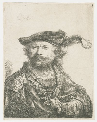 Self-portrait in a Velvet Cap with Plume by Rembrandt van Rijn