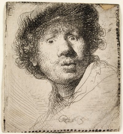Self-portrait in a Cap: Open Mouthed, 1630 by Rembrandt van Rijn
