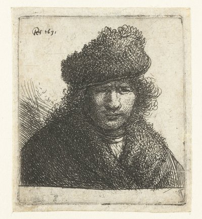 Self-portrait in a Slant Fur Cap: Bust by Rembrandt van Rijn
