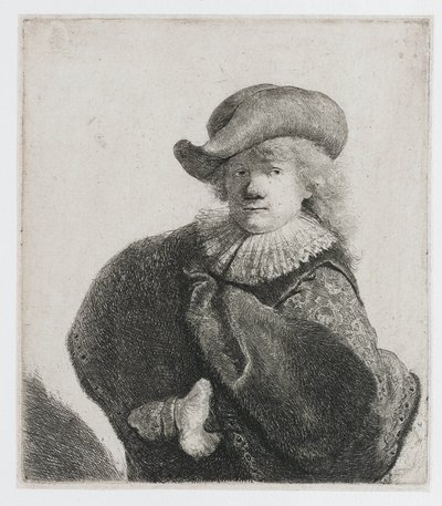 Self-Portrait in a Soft Hat and a Patterned Cloak by Rembrandt van Rijn