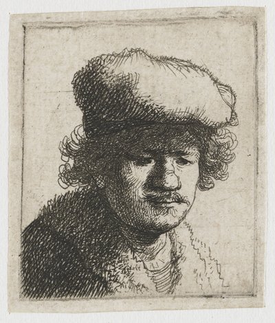 Self-Portrait with Cap Pulled Forward by Rembrandt van Rijn