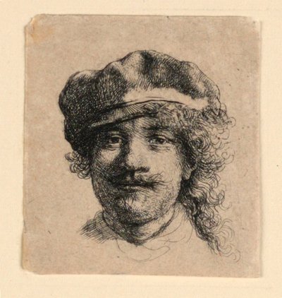 Self Portrait Wearing a Soft Cap: Full Face, Head Only by Rembrandt van Rijn