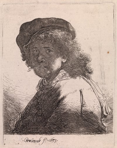 Self Portrait in a Cap and Scarf with the Face Dark by Rembrandt van Rijn