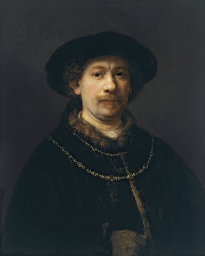 Self Portrait with Beret and Two Gold Chains by Rembrandt van Rijn