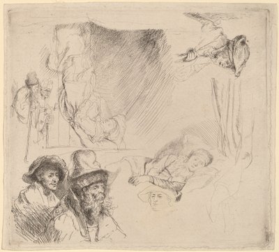 Sheet of Studies including a Woman Lying Ill in Bed by Rembrandt van Rijn