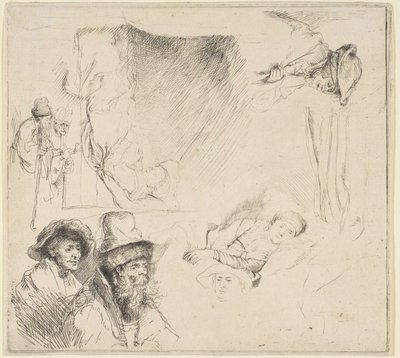 Sheet of Studies with a Woman Lying Ill in Bed by Rembrandt van Rijn