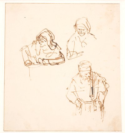 Sketch with Two Studies of a Woman and One Study of a Man by Rembrandt van Rijn
