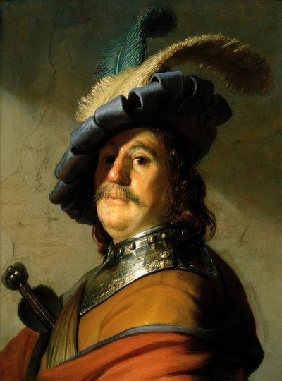 Soldier with Iron Collar and Feather Hat by Rembrandt van Rijn
