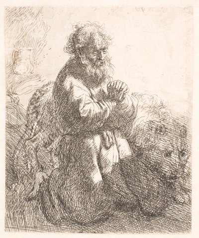 St. Jerome Kneeling in Prayer, Looking Down by Rembrandt van Rijn