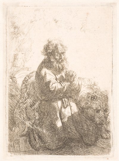 St. Jerome Kneeling in Prayer, Looking Down by Rembrandt van Rijn