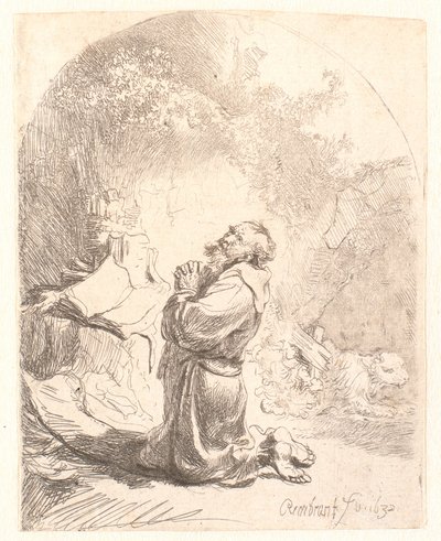 St. Jerome Praying: Arched Print by Rembrandt van Rijn
