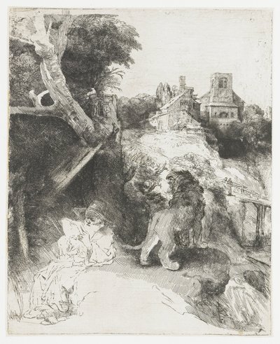 St Jerome Reading in an Italian Landscape by Rembrandt van Rijn