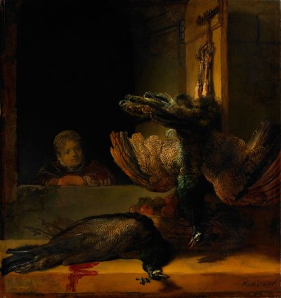 Still Life with Two Peacocks and a Girl by Rembrandt van Rijn