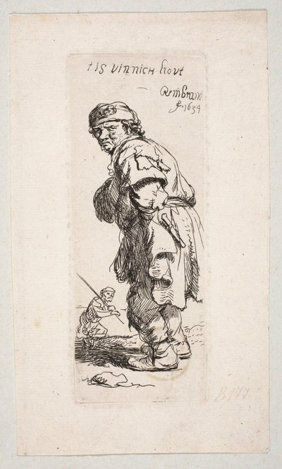 Standing Peasant Turned Left and Figure with a Stick in the Background "It