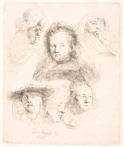 Studies of Head of Saskia and Others by Rembrandt van Rijn