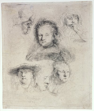 Studies of the Head of Saskia and Others by Rembrandt van Rijn
