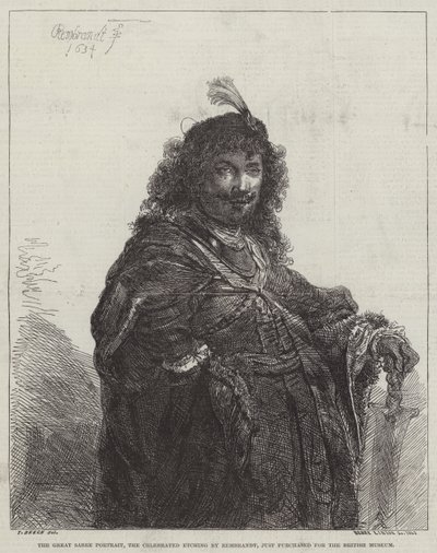 The Great Sabre Portrait, the Celebrated Etching by Rembrandt van Rijn