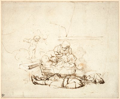 The Holy Family sleeping, with angels, 1645 by Rembrandt van Rijn
