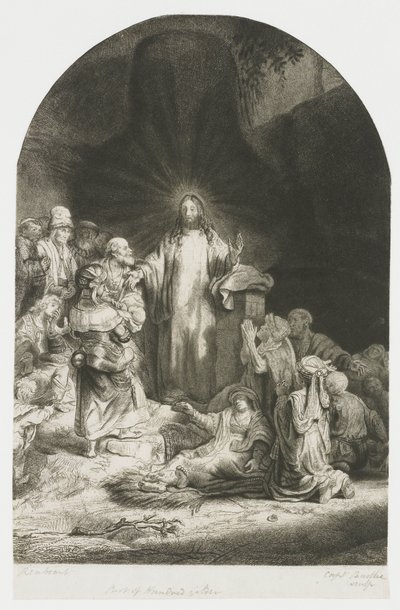 The Hundred Guilder Print: Central Piece with Christ Preaching by Rembrandt van Rijn