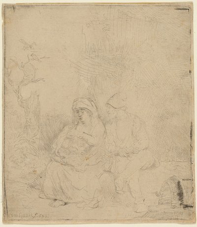 The Rest on the Flight into Egypt: Lightly Etched by Rembrandt van Rijn