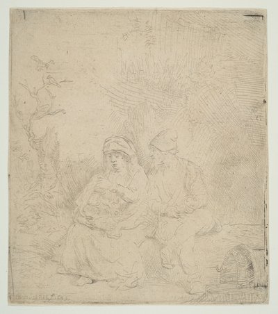 The Rest on the Flight into Egypt (lightly etched) by Rembrandt van Rijn