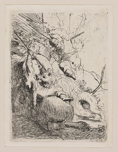 The Small Lion Hunt (With One Lion) by Rembrandt van Rijn