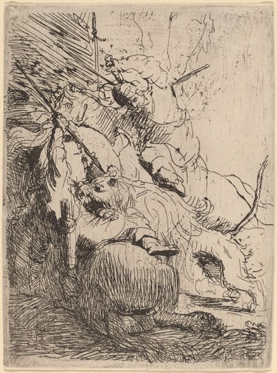 The Small Lion Hunt (with One Lion) by Rembrandt van Rijn