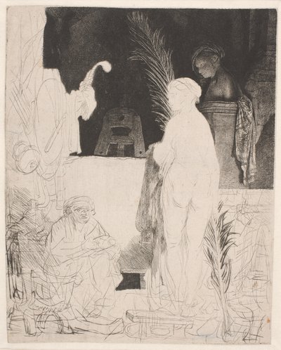The Artist Drawing from a Model: Unfinished Plate by Rembrandt van Rijn
