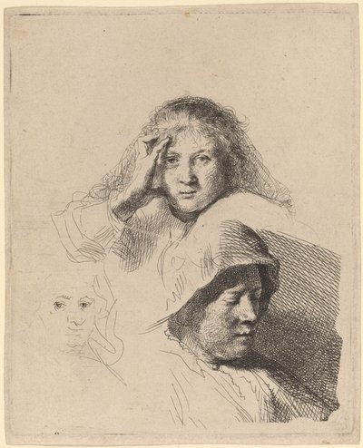 Three Heads of Women, One Lightly Etched by Rembrandt van Rijn