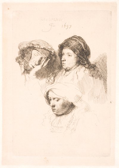 Three Heads of Women, One Asleep by Rembrandt van Rijn