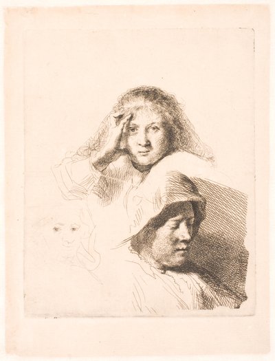 Three Heads of Women, One Lightly Etched by Rembrandt van Rijn