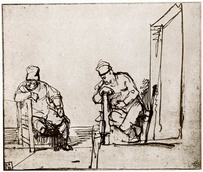 Two Men Seated at a Doorway by Rembrandt van Rijn
