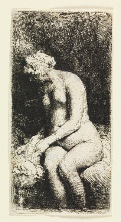Woman Bathing Her Feet at a Brook by Rembrandt van Rijn