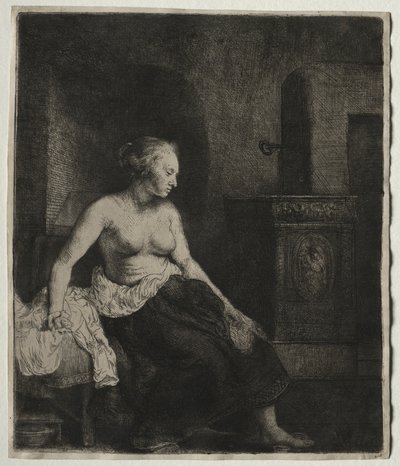 Woman Sitting Half Dressed Beside a Stove by Rembrandt van Rijn