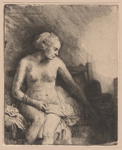 Woman at the Bath with a Hat Beside Her by Rembrandt van Rijn