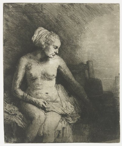 Woman at the Bath, with a Hat beside her by Rembrandt van Rijn