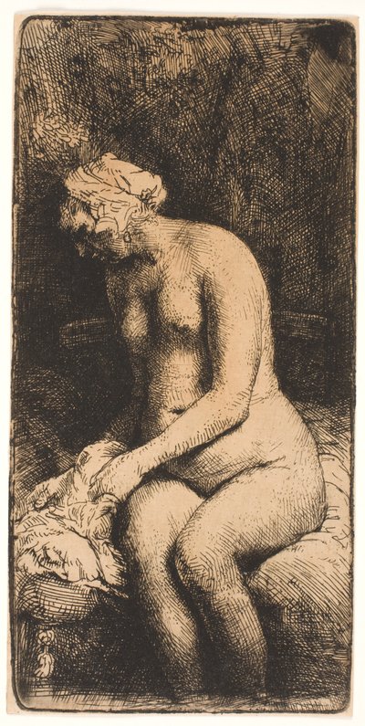 Woman Bathing Her Feet at a Brook by Rembrandt van Rijn