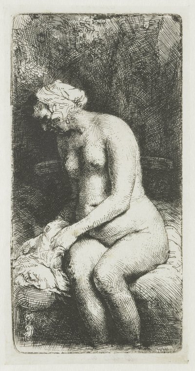 Woman Bathing Her Feet at a Brook by Rembrandt van Rijn