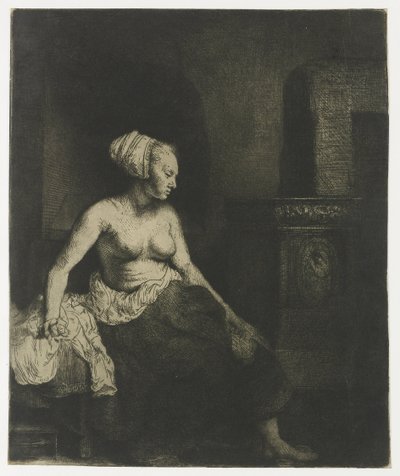 Woman Sitting Half Dressed Beside a Stove by Rembrandt van Rijn