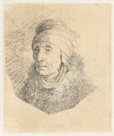 Woman with a High Headdress Wrapped Around the Chin: Bust by Rembrandt van Rijn