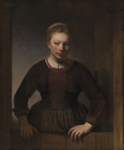 Young Woman at an Open Half-Door by Rembrandt van Rijn