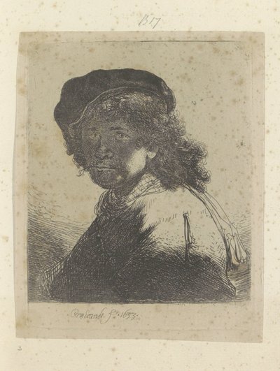 Self-Portrait with Beret and Scarf, Face in Shadow (Recueil de quatre-vingt-cinq estampes originales) by Rembrandt van Rijn