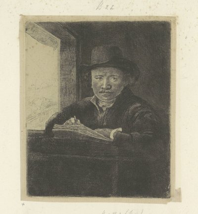 Self-Portrait, Drawing at a Window Recueil de quatre-vingt-cinq estampes originales (series title) by Rembrandt van Rijn