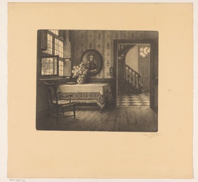Interior with Portrait, Table, and View of a Hallway by René Janssens (signed by artist)