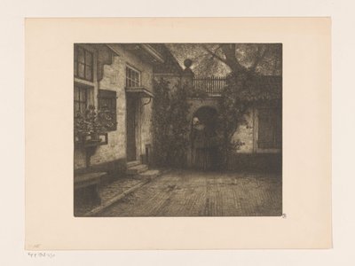 Square in Front of a House with a Woman by a Gate, at Dusk by René Janssens