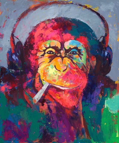 Colorful Monkey with Headphones by Renate Holzner