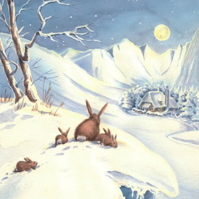 Rabbits Winter Moonlit Night by Renate Holzner