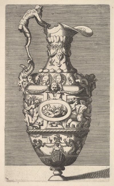 Vase with a River God in an Oval Medallion by Rene Boyvin