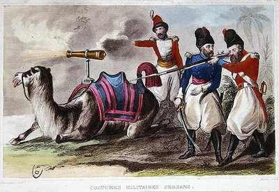 Nineteenth Century Persian Military Costumes and a Camel Bearing a Cannon, c.1840 by Rene Demoraine